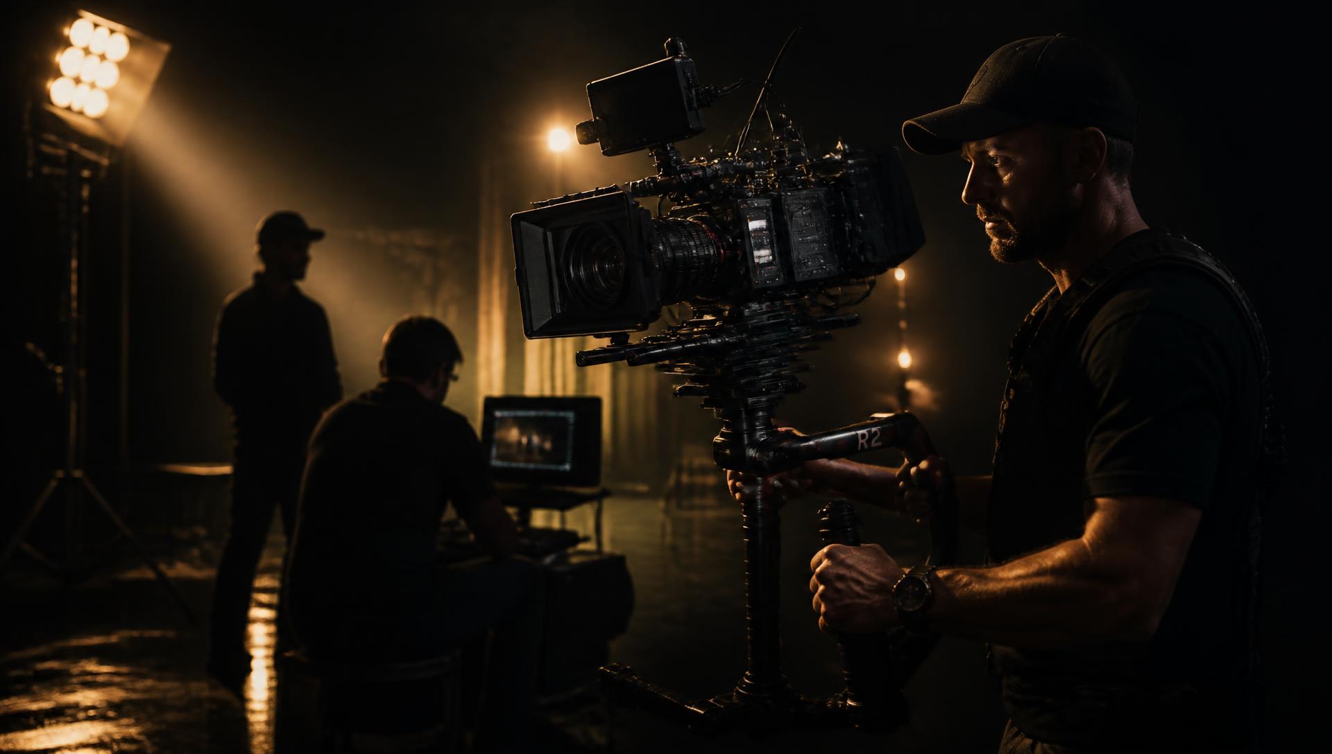 Cinema camera operator filming on a professional production set